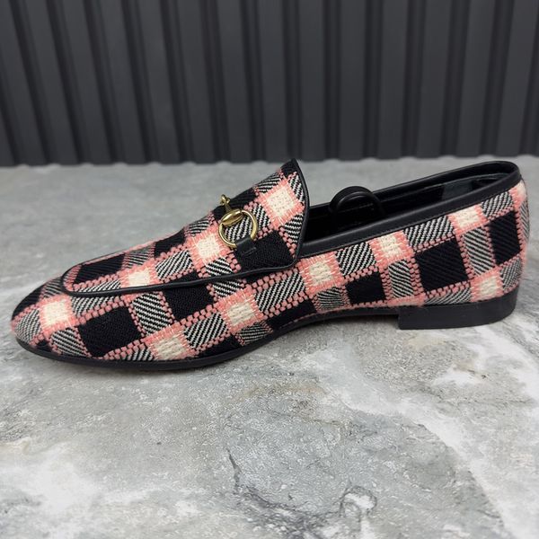 Jordaan Horsebit Loafers Black Pink Plaid Check Tweed