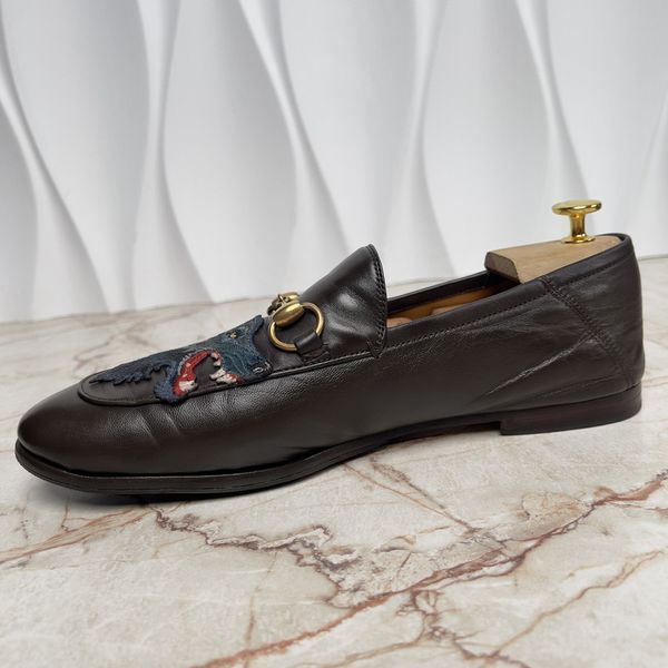 Brixton Horsebit Wolf Applique Loafers Brown Leather
