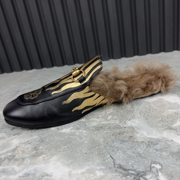 Princetown Horsebit Fur Mule Black Leather