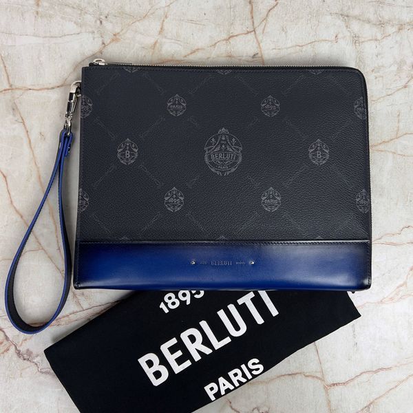 Nino GM Clutch Document Holder Black Blue Canvas Leather