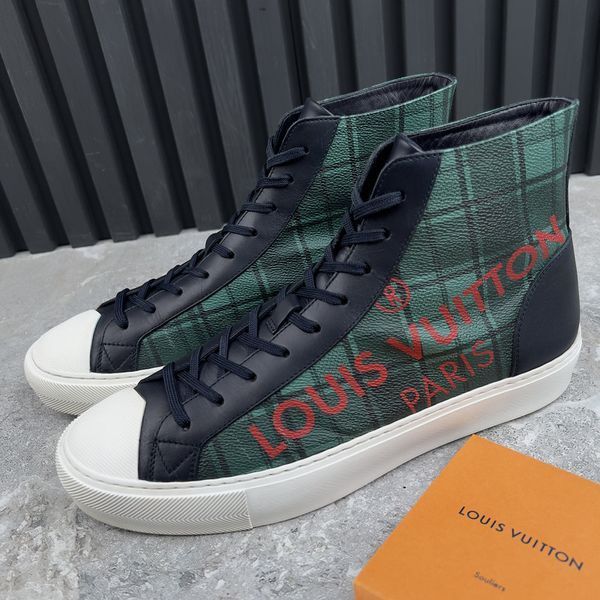 Tattoo Sneakers Logo Tartan Pattern Canvas Blue Navy Leather