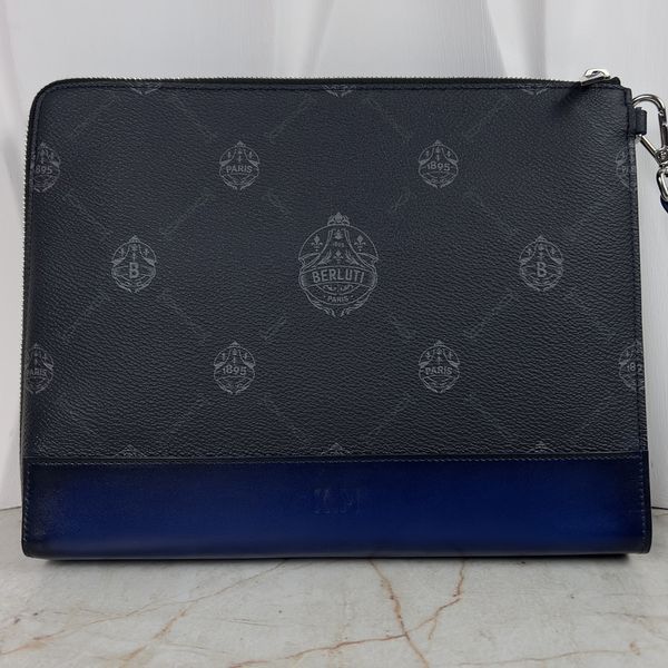 Nino GM Clutch Document Holder Black Blue Canvas Leather