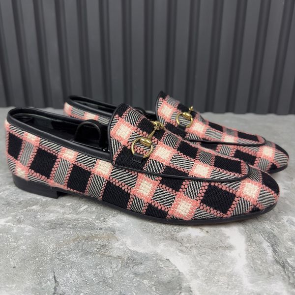 Jordaan Horsebit Loafers Black Pink Plaid Check Tweed