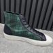 Tattoo Sneakers Logo Tartan Pattern Canvas Blue Navy Leather