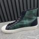 Tattoo Sneakers Logo Tartan Pattern Canvas Blue Navy Leather