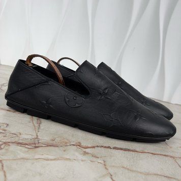LV Driver Open-Back Moccasins Embossed Maxi Monogram Black Lamb Skin
