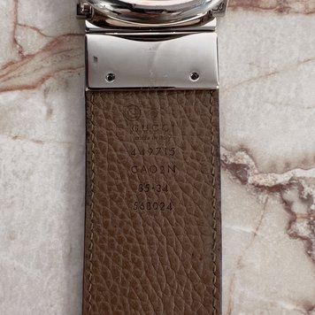 Interlocking G Black Leather Reversible Dress Belt Buckle