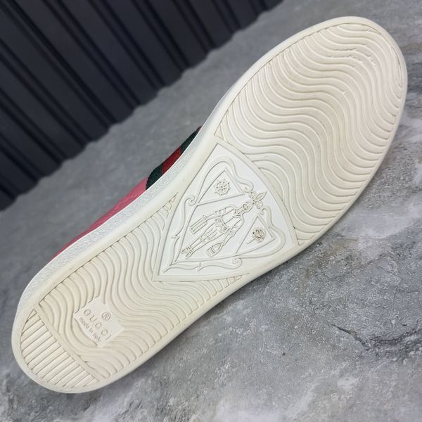 Gucci Ace Web GG Monogram Low Top Sneakers Pink Leather 2532 фото