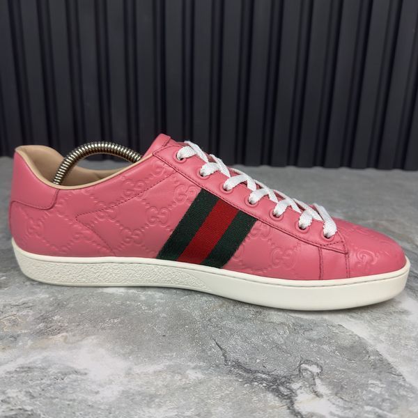 Gucci Ace Web GG Monogram Low Top Sneakers Pink Leather 2532 фото