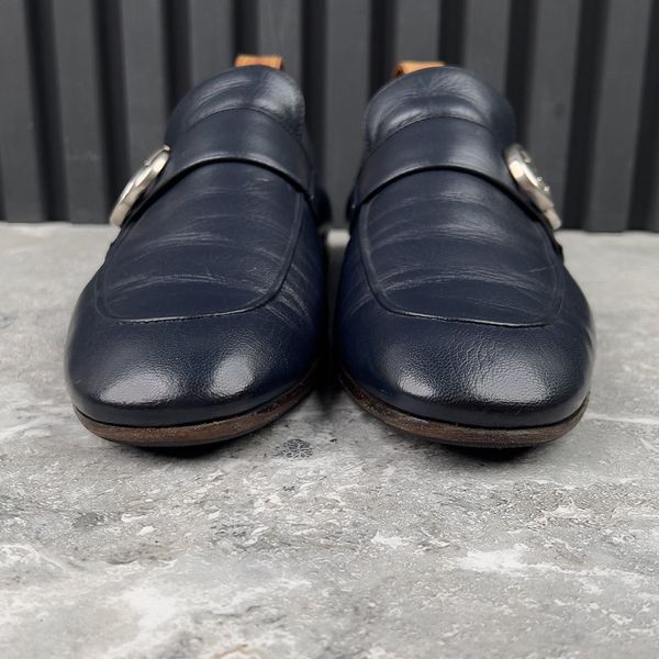 Donnie Logo Double GG Loafers Heels Blue Leather