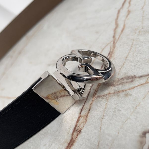 Interlocking G Black Leather Reversible Dress Belt Buckle