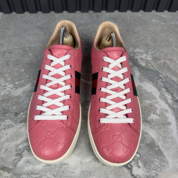 Gucci Ace Web GG Monogram Low Top Sneakers Pink Leather 2532 фото