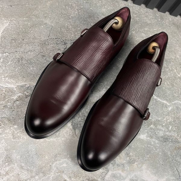 Dress Monk Double Buckle Burgundy Leather
