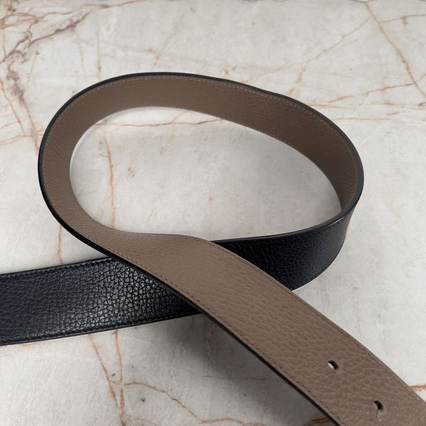 Interlocking G Black Leather Reversible Dress Belt Buckle