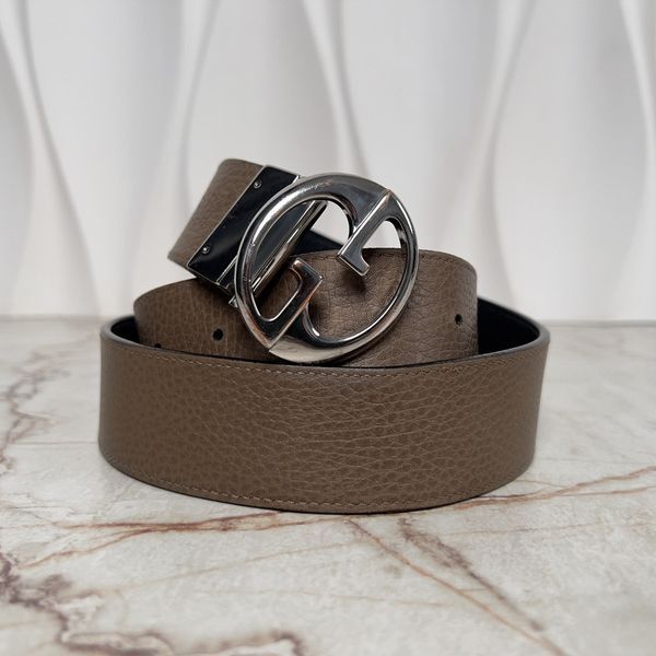 Interlocking G Black Leather Reversible Dress Belt Buckle