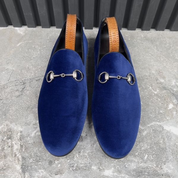 Jordaan Horsebit Loafers Blue Velour Velvet Fabric