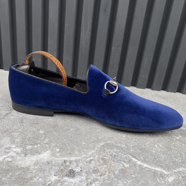 Jordaan Horsebit Loafers Blue Velour Velvet Fabric