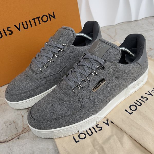 LV Trainer Sneakers Grey Wool Flannel