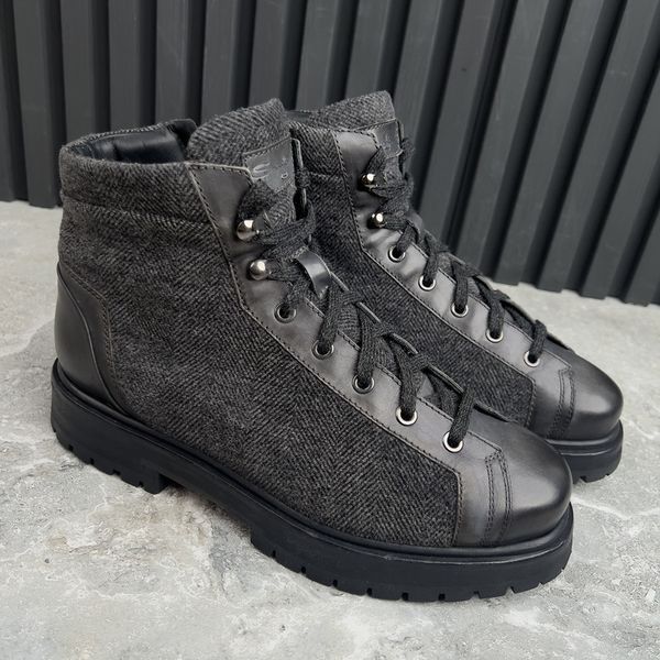 Hiking Boots Anfibio Harringbone Gray Wool Tweed