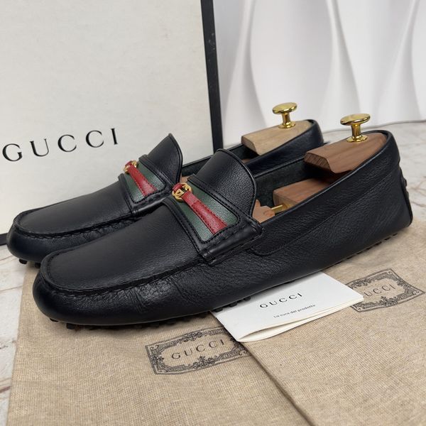 Web Moccasins GG Logo Black Leather