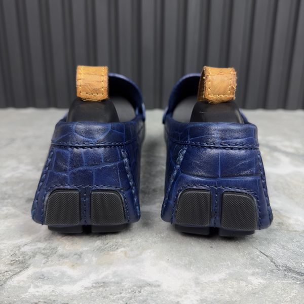 Shade Moccasins мокасини сині шкіряні з тисненням під крокодила 2836 фото