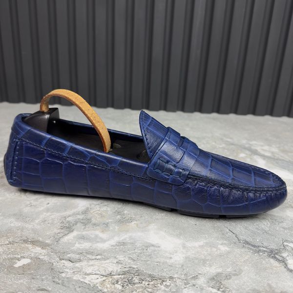 Shade Moccasins мокасини сині шкіряні з тисненням під крокодила 2836 фото