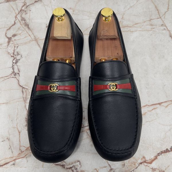 Web Moccasins GG Logo Black Leather