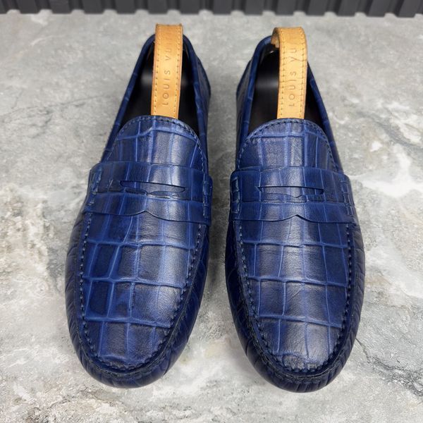 Shade Moccasins мокасини сині шкіряні з тисненням під крокодила 2836 фото