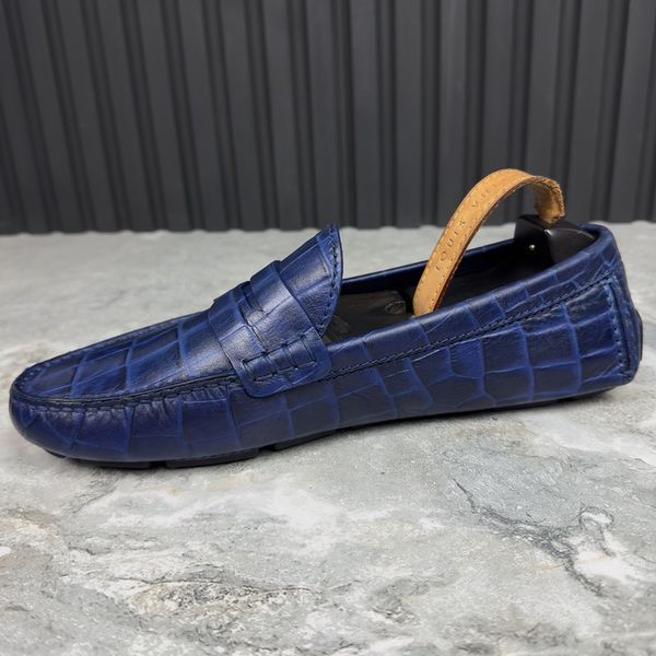 Shade Moccasins мокасини сині шкіряні з тисненням під крокодила 2836 фото