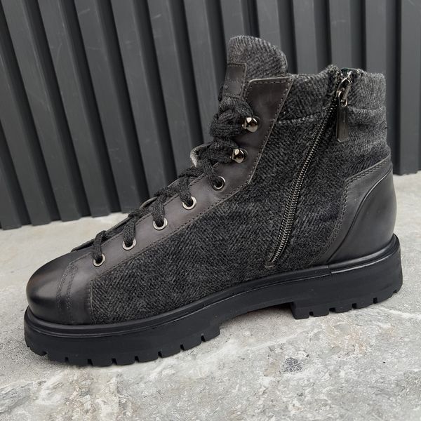 Hiking Boots Anfibio Harringbone Gray Wool Tweed