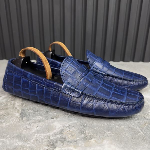 Shade Moccasins мокасини сині шкіряні з тисненням під крокодила 2836 фото