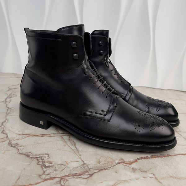 Monogram Combat Boots Perforated Black Leather