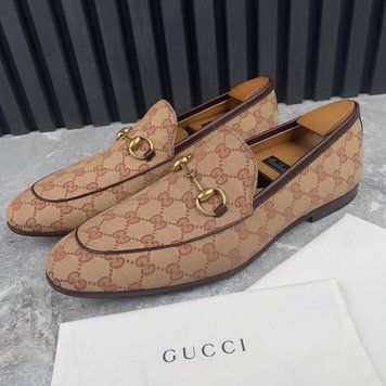Jordaan Horsebit Loafers GG Signature Beige Ebony Canvas