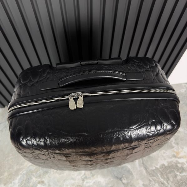 x Al.McQueen Suitcase Luggage Black Crocodile Embossed