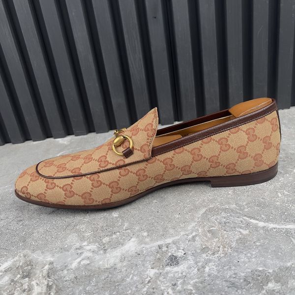 Jordaan Horsebit Loafers GG Signature Beige Ebony Canvas