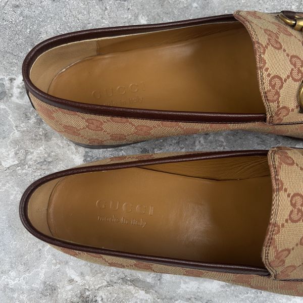 Jordaan Horsebit Loafers GG Signature Beige Ebony Canvas