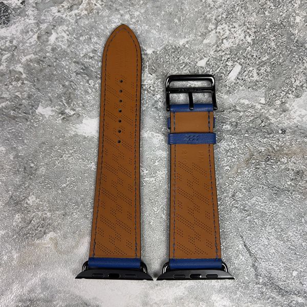 Apple Watch Hermes H Diagonal Blue Textured Epsom Leather 45 mm