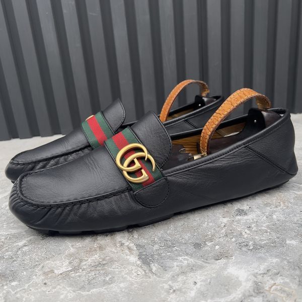 Double G Web Moccasins Black Leather