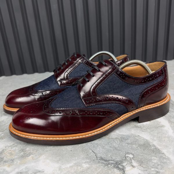 Voltaire Derby Blue Denim Burgundy Leather