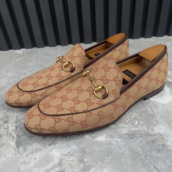 Jordaan Horsebit Loafers GG Signature Beige Ebony Canvas
