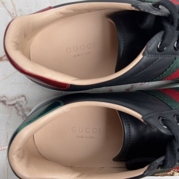 Ace Sneaker Web Bee Embroidered Platform Black Leather