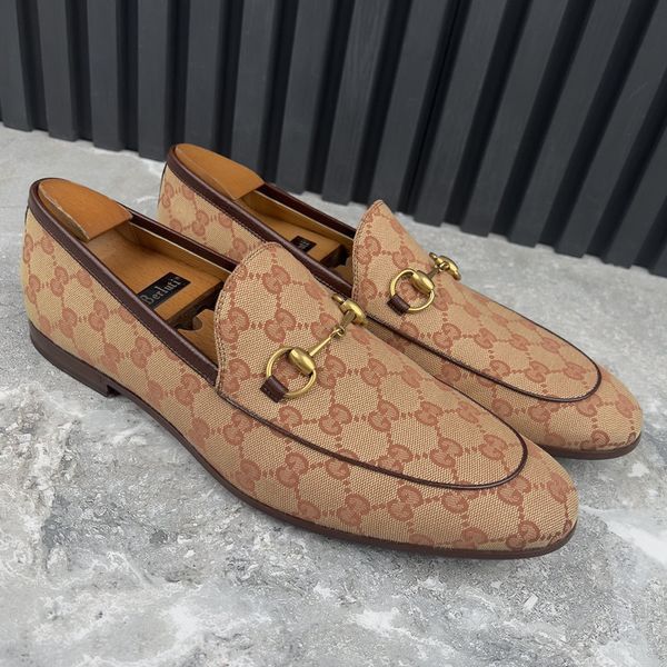 Jordaan Horsebit Loafers GG Signature Beige Ebony Canvas