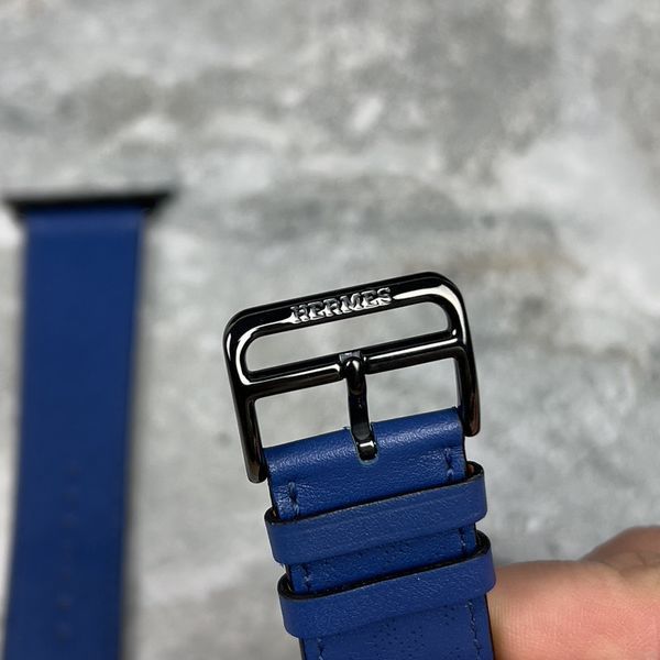 Apple Watch Hermes H Diagonal Blue Textured Epsom Leather 45 mm