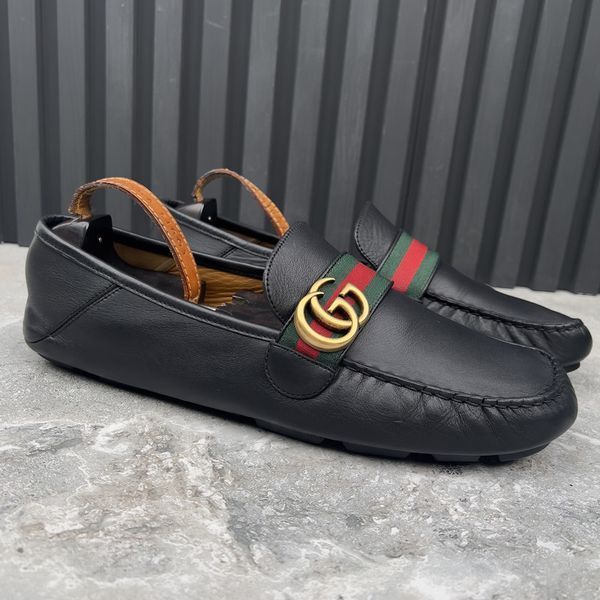 Double G Web Moccasins Black Leather