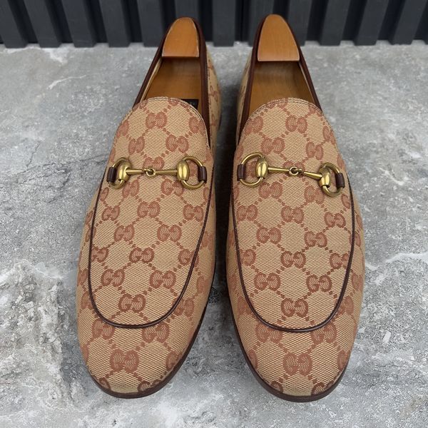 Jordaan Horsebit Loafers GG Signature Beige Ebony Canvas