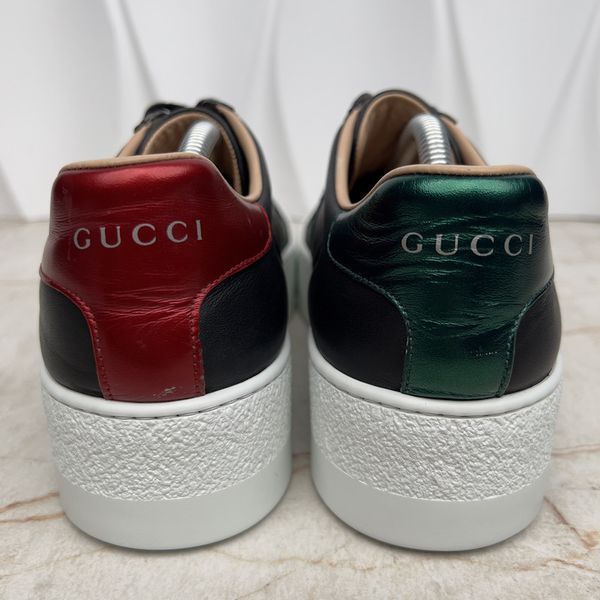 Ace Sneaker Web Bee Embroidered Platform Black Leather
