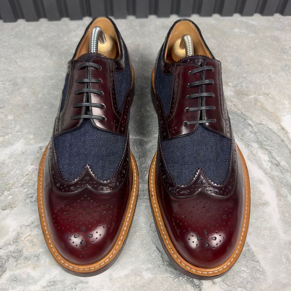 Voltaire Derby Blue Denim Burgundy Leather