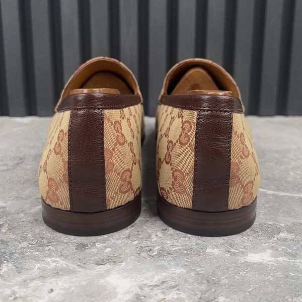 Jordaan Horsebit Loafers GG Signature Beige Ebony Canvas