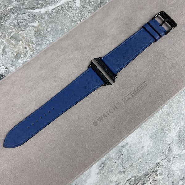 Apple Watch Hermes H Diagonal Blue Textured Epsom Leather 45 mm