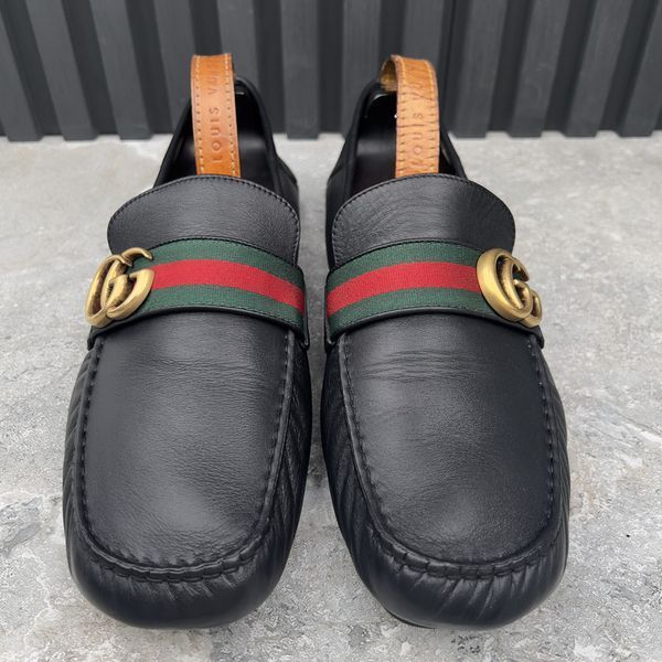 Double G Web Moccasins Black Leather